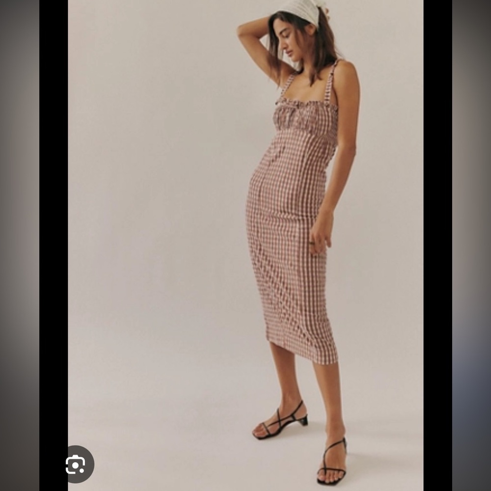 Free People Lucinda Plaid Midi Dress in Purple and Cream